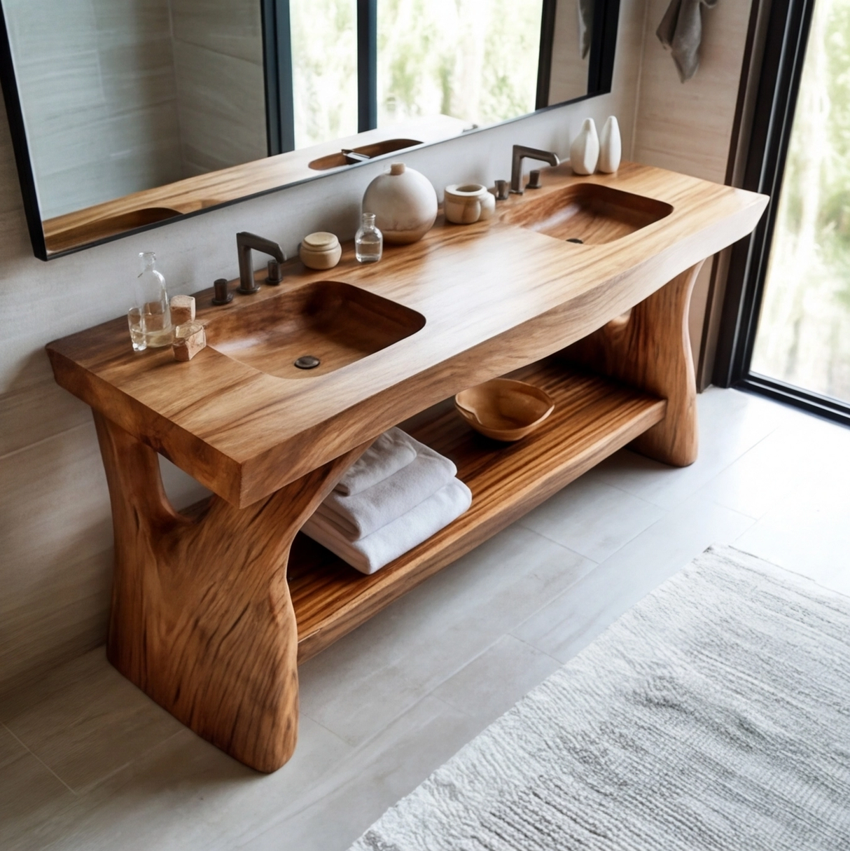 Zerion Sculpted Solid Wood Freestanding Bathroom Vanity with Shelves - Timberustic Freestanding Bathroom Vanity with Shelves