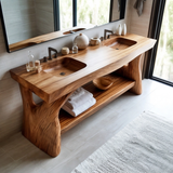 Zerion Sculpted Solid Wood Freestanding Bathroom Vanity with Shelves - Timberustic Freestanding Bathroom Vanity with Shelves