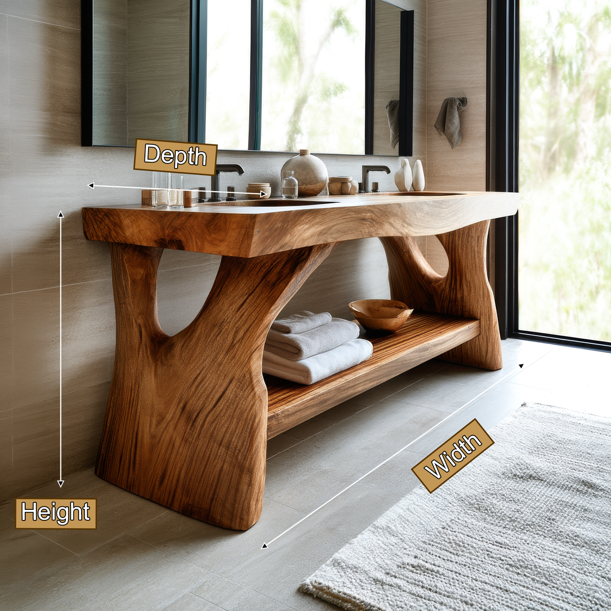 Zerion Sculpted Solid Wood Freestanding Bathroom Vanity with Shelves - Timberustic Freestanding Bathroom Vanity with Shelves
