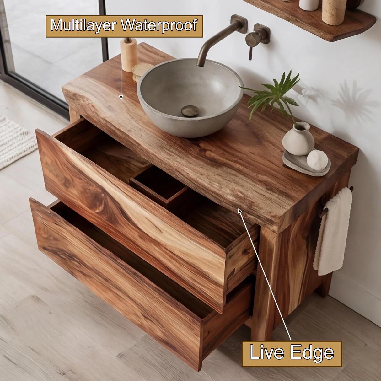 Zerithon Flow Solid Wood Freestanding Bathroom Vanity with Drawers - Timberustic Freestanding Bathroom Vanity with Drawers