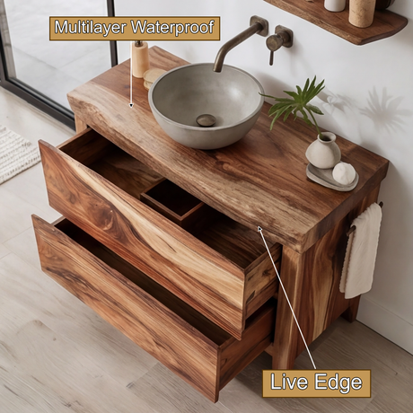 Zerithon Flow Solid Wood Freestanding Bathroom Vanity with Drawers - Timberustic Freestanding Bathroom Vanity with Drawers