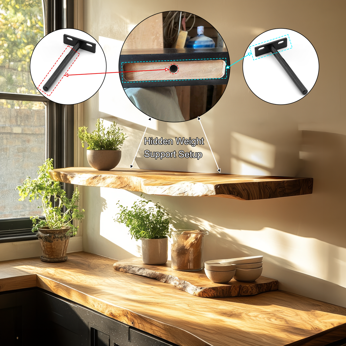 Zerivon Live Edge Solid Wood Floating Shelf SPA526841 - Timberustic Floating Shelf