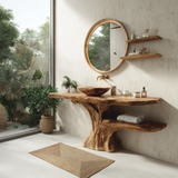 Zerune Live Edge Solid Wood Bathroom Vanity with Shelves - Timberustic Freestanding Bathroom Vanity with Shelves