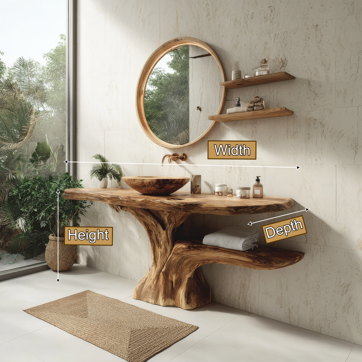 Zerune Live Edge Solid Wood Bathroom Vanity with Shelves - Timberustic Freestanding Bathroom Vanity with Shelves