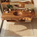 Zerune Live Edge Solid Wood Floating Bathroom Vanity with Integrated Sink and Open Storage - Timberustic Floating Bathroom Vanity with Integrated Sink and Open Storage