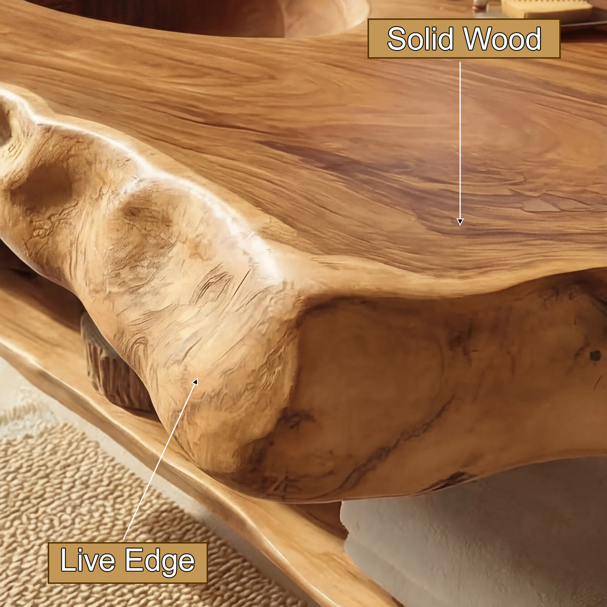 Zerune Live Edge Solid Wood Floating Bathroom Vanity with Integrated Sink and Open Storage - Timberustic Floating Bathroom Vanity with Integrated Sink and Open Storage