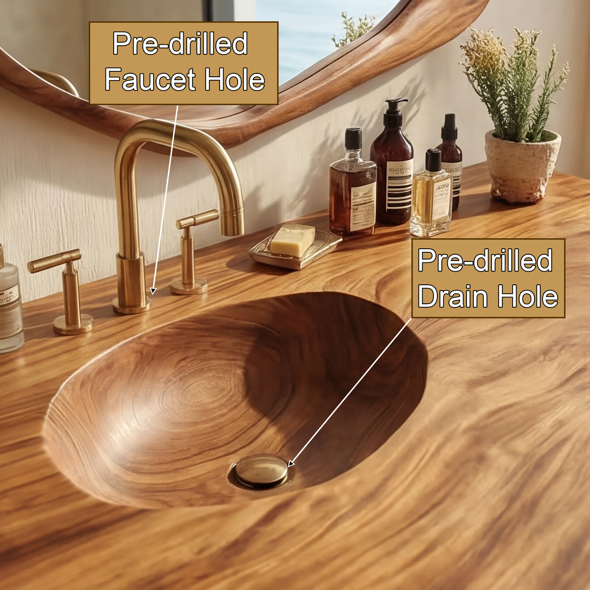Zerune Live Edge Solid Wood Floating Bathroom Vanity with Integrated Sink and Open Storage - Timberustic Floating Bathroom Vanity with Integrated Sink and Open Storage