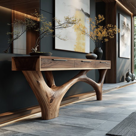 Zorvane Solid Wood Sculpted Console Table - Timberustic Console Table