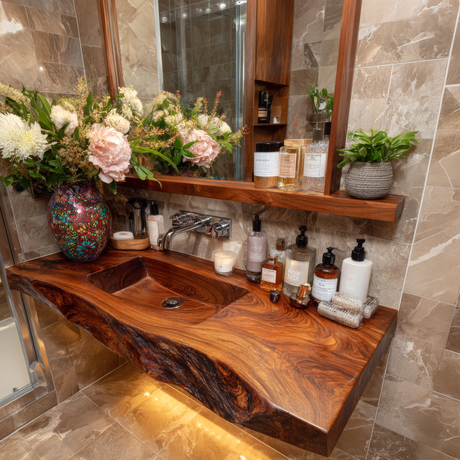 Zorvyn Live Edge Solid Wood Floating Bathroom Vanity with Integrated Sink SPA965784 - Timberustic Floating Bathroom Vanity with Integrated Sink