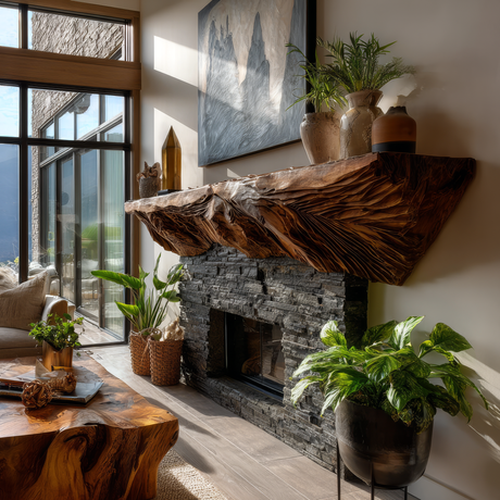 Zorynth Wave-Carved Solid Wood Fireplace Mantel Shelf - Timberustic Fireplace Mantel Shelf