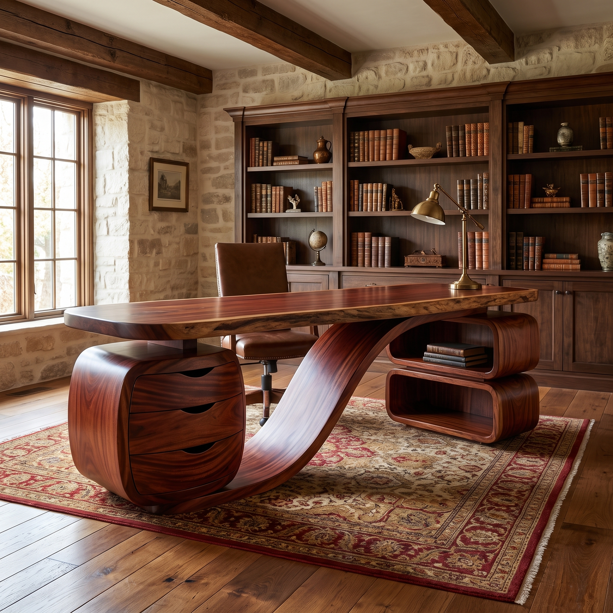 Zyphoria Handcrafted Solid Wood Desk with Drawers Mahogany - Timberustic Desk With Drawers