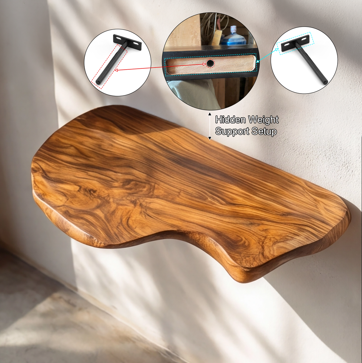 Zyrelith Sculpted Solid Wood Mushroom Floating Shelf SPA489464 - Timberustic Floating Shelf