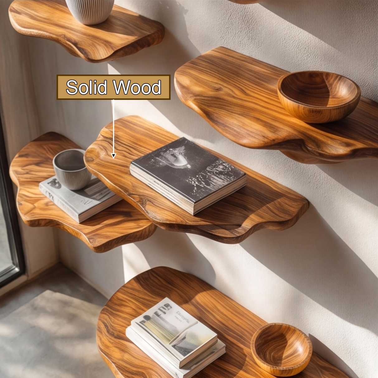 Zyrelith Sculpted Solid Wood Mushroom Floating Shelf SPA489464 - Timberustic Floating Shelf