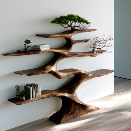 Zyrelith Sculpted Solid Wood Tree Bookshelf - Timberustic Tree Bookshelf