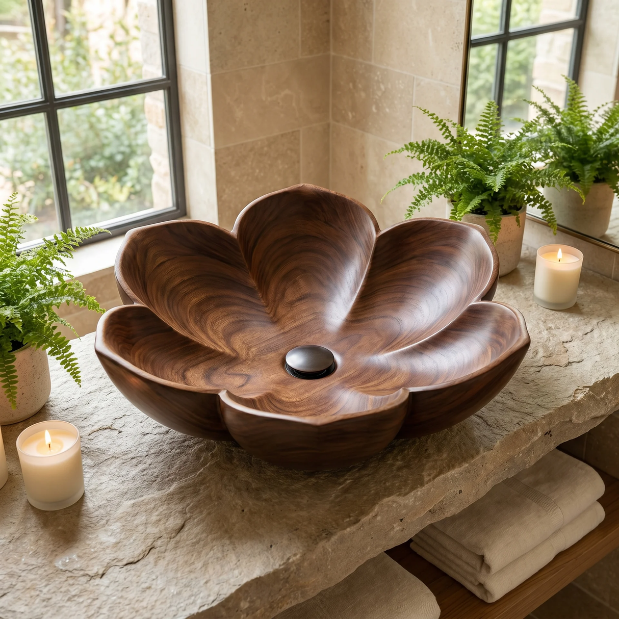 Aurelora Handcrafted Solid Wood Flower Vessel Sink - Timberustic Vessel Sinks