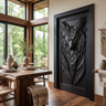 Lykaris Sculpted Solid Wood Wolf Crest Single Door Black - Timberustic Door