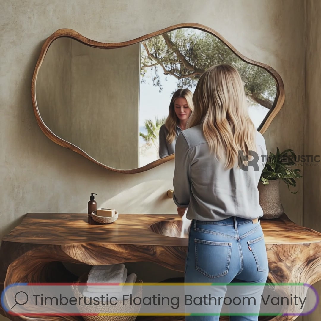 Aureva Sculpted Solid Wood Floating Bathroom Vanity with Integrated Sink and Open Storage