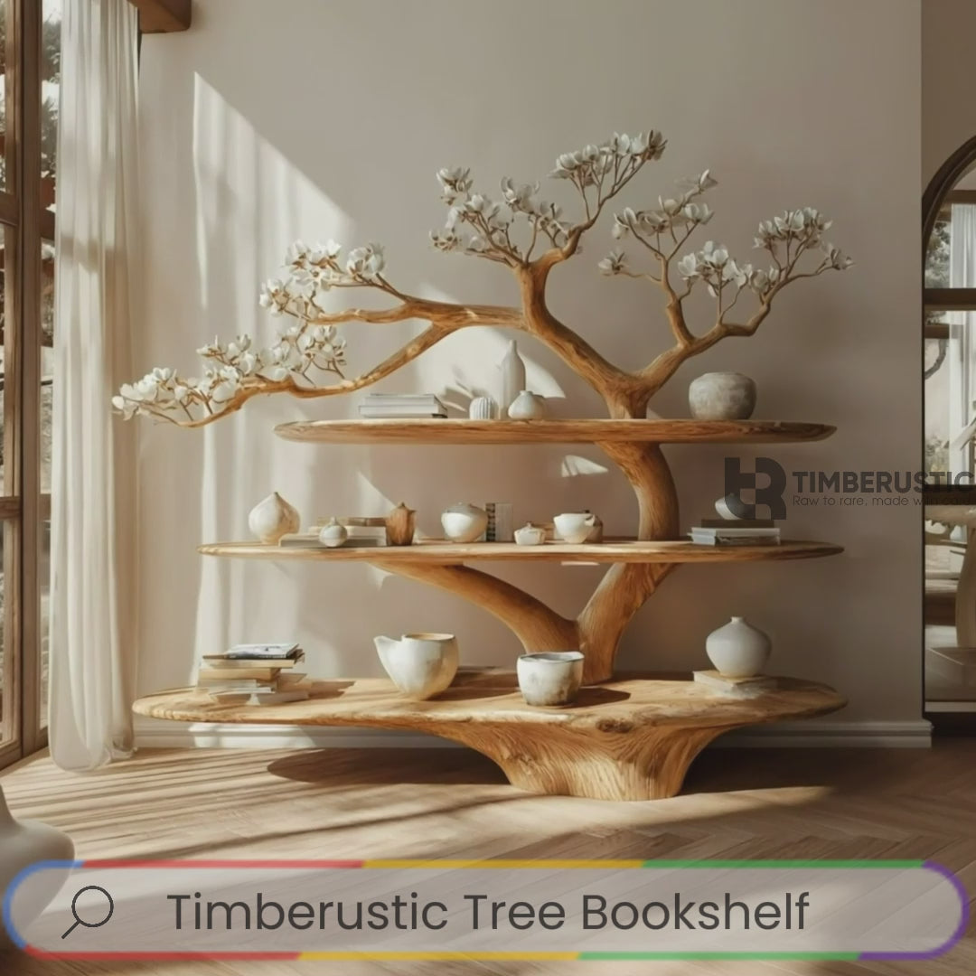 Florentis Sculptural Live Edge Solid Wood Tree Bookshelf