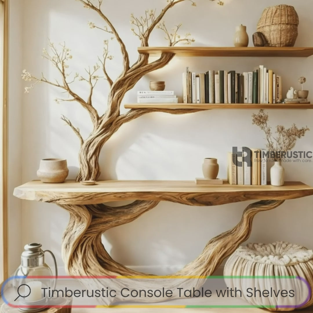 Eryndel Live Edge Solid Wood Console Table with Shelves