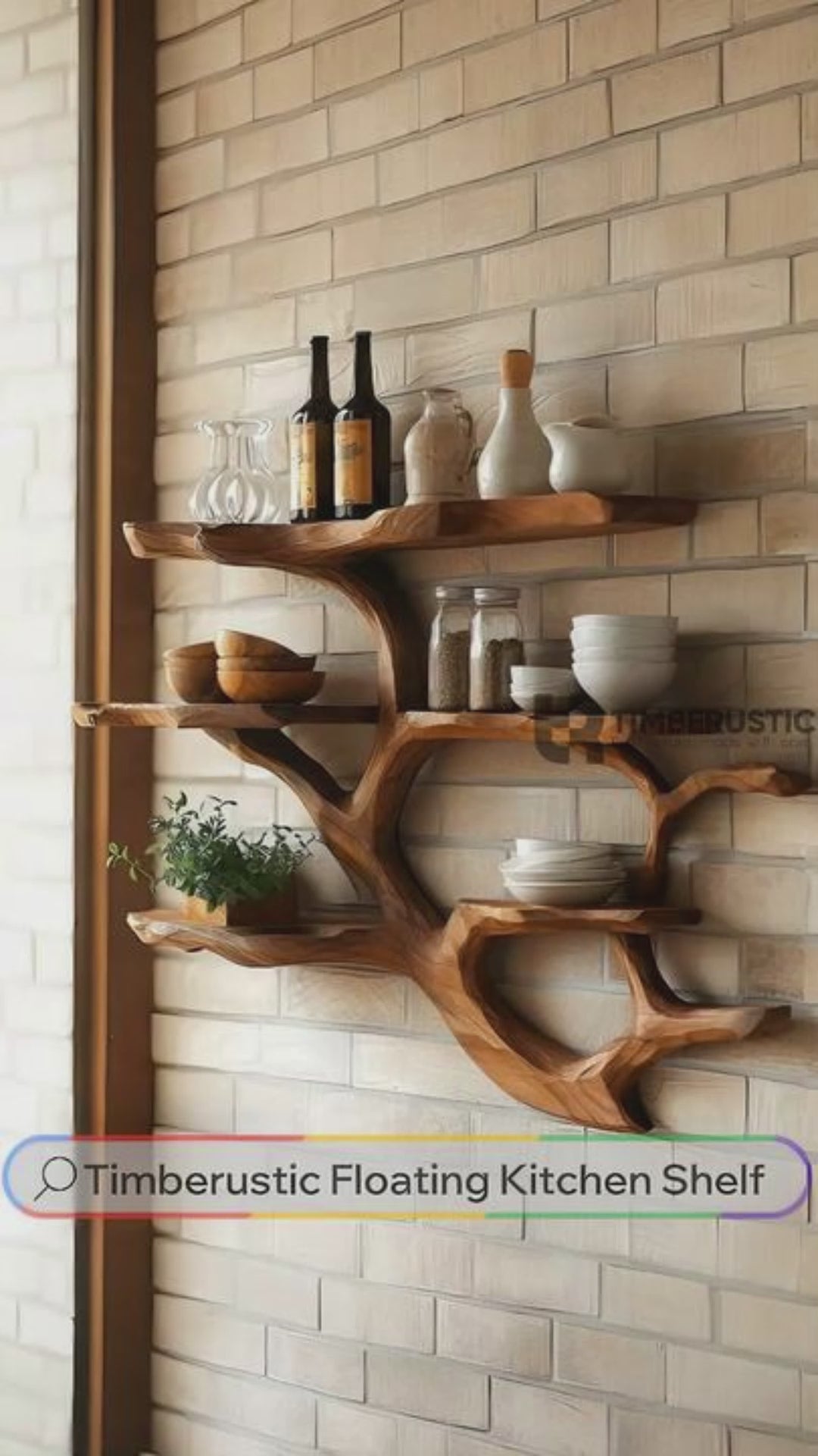 Veltrune Live Edge Solid Wood Floating Kitchen Shelf