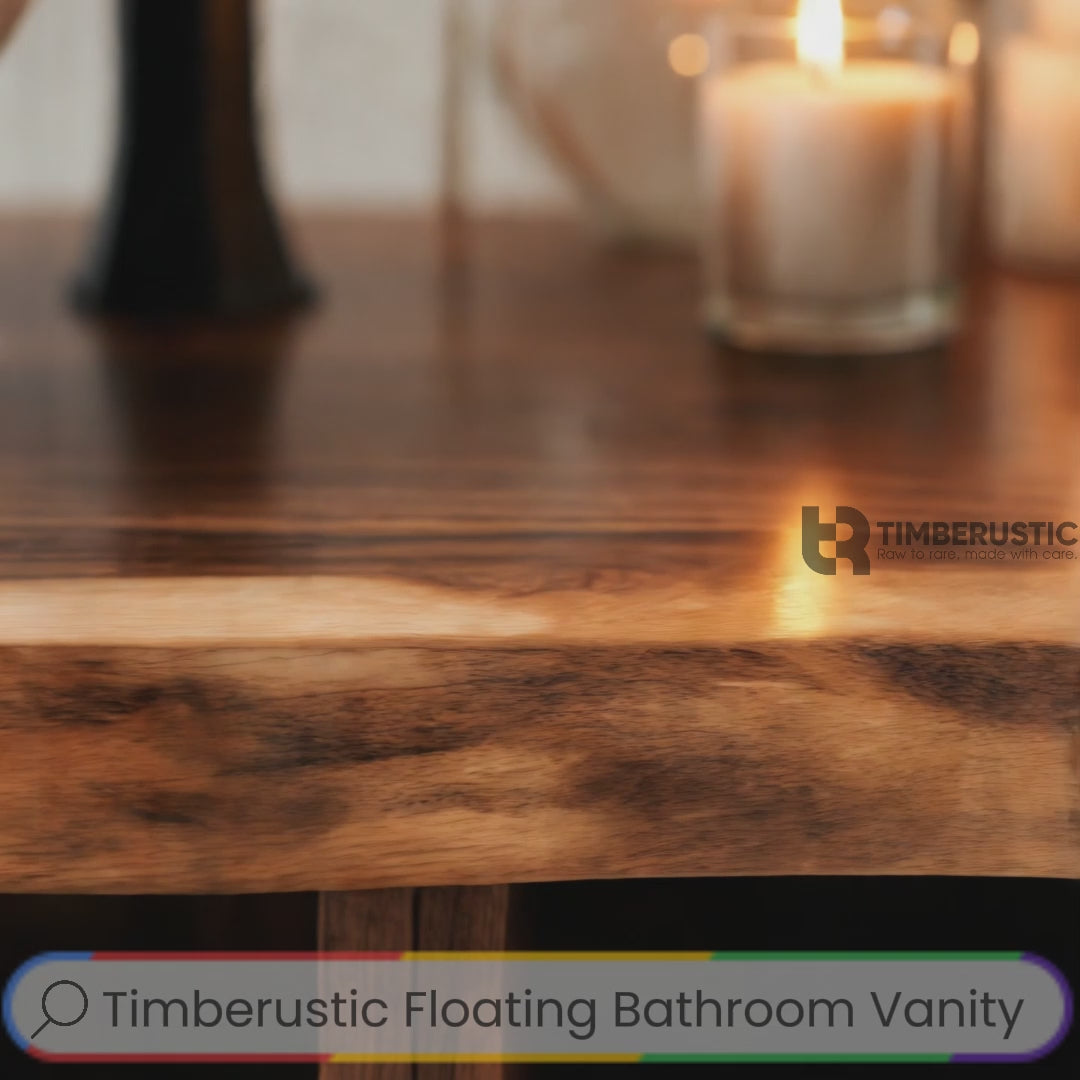 Vareon Live Edge Solid Wood Floating Bathroom Vanity with Drawers