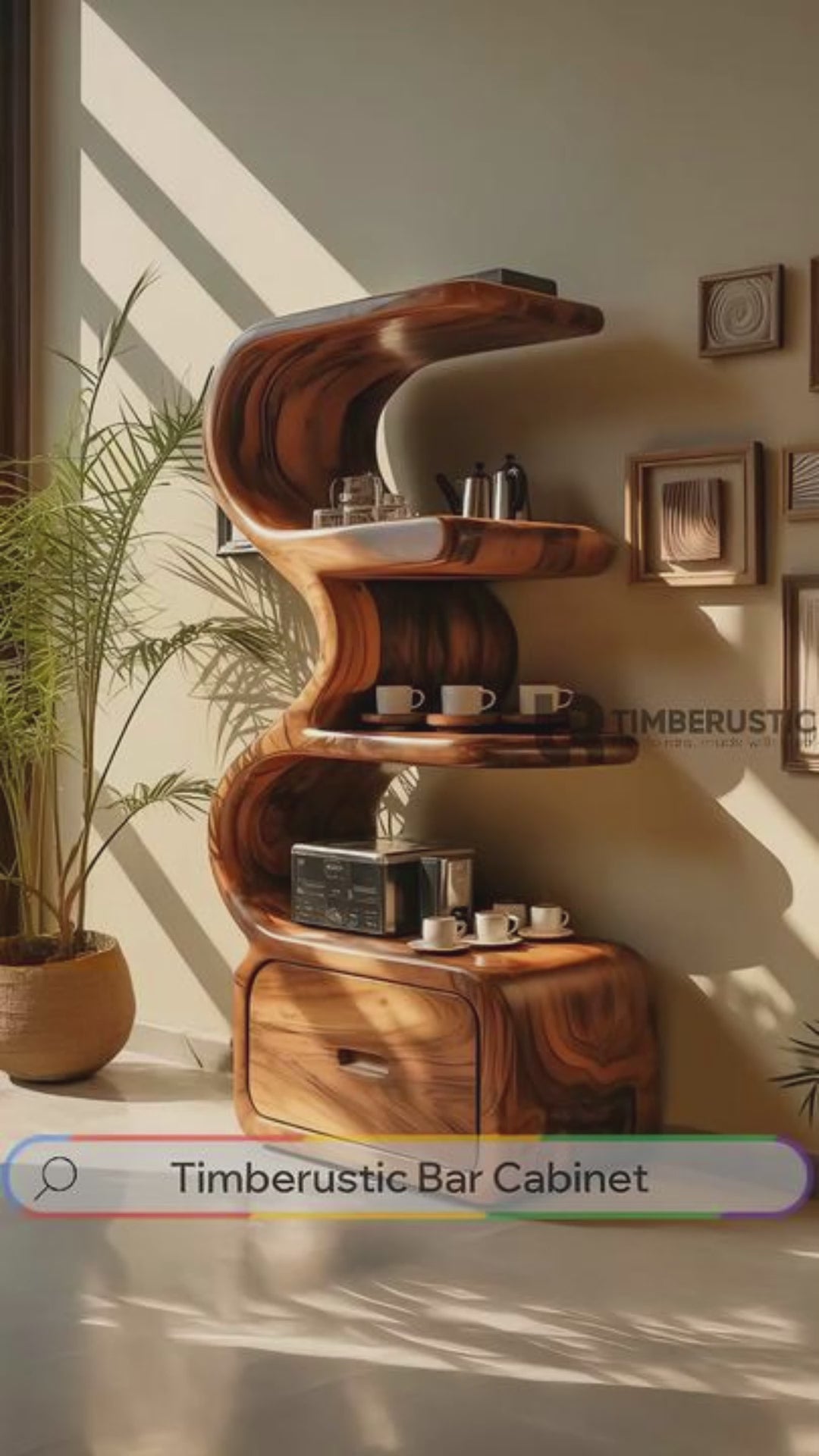 S-Curvecrest Sculpted Solid Wood Bar Cabinet