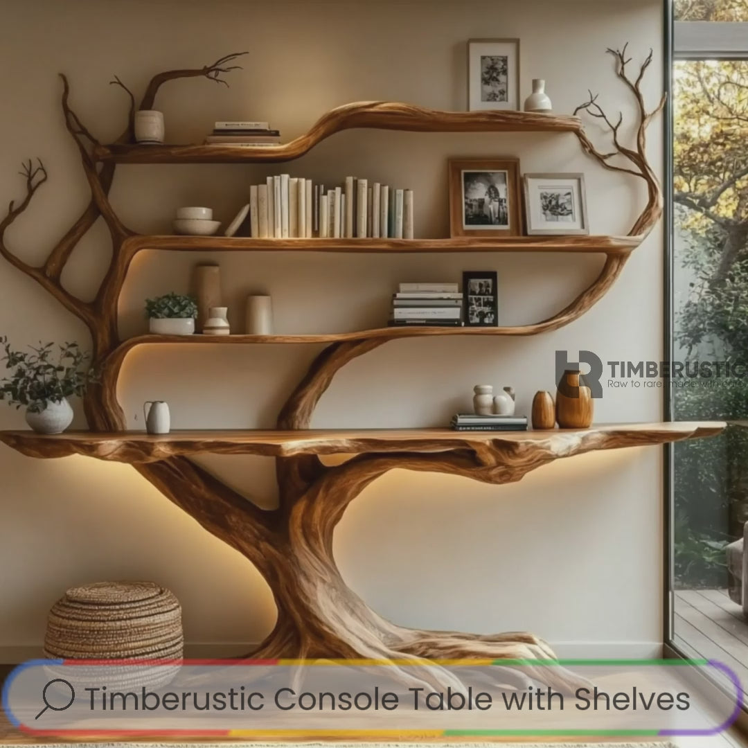 Zerathis Sculpted Solid Wood Console Table with Shelves