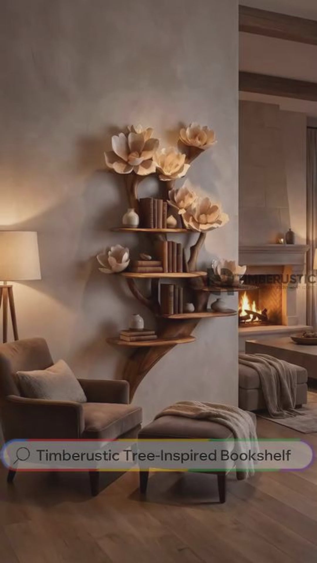 Petalwyn Handcrafted Solid Wood Tree-Inspired Bookshelf