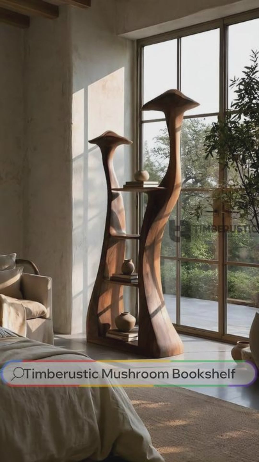 Thaloris Sculpted Solid Wood Mushroom Bookshelf