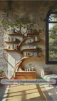 Zeravorn Sculpted Solid Wood Tree Bookshelf with Drawers