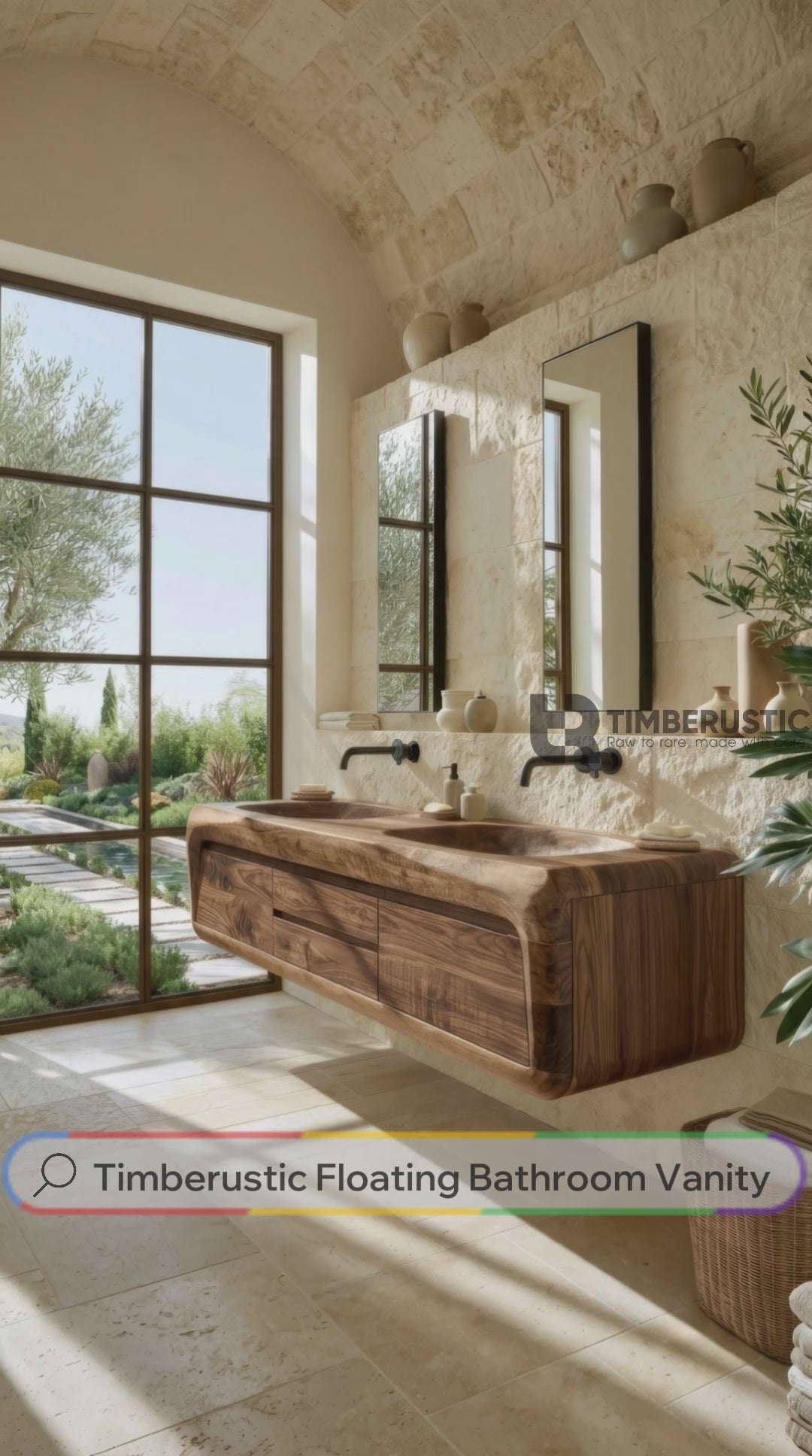 Nymeroak Sculpted Solid Wood Floating Bathroom Vanity with Integrated Sinks and Drawers