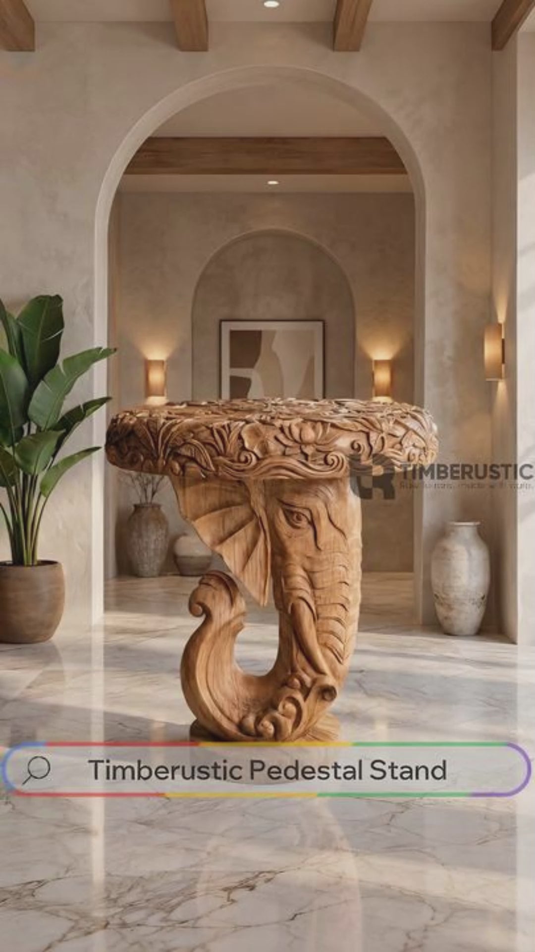 Elovara Sculpted Elephant Handcrafted Pedestal Stand