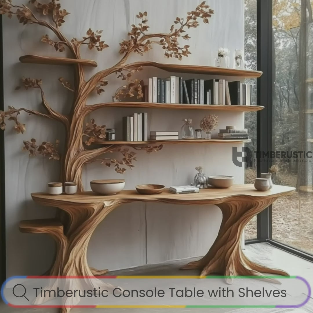 Arbelle Solid Wood Console Table with Shelves