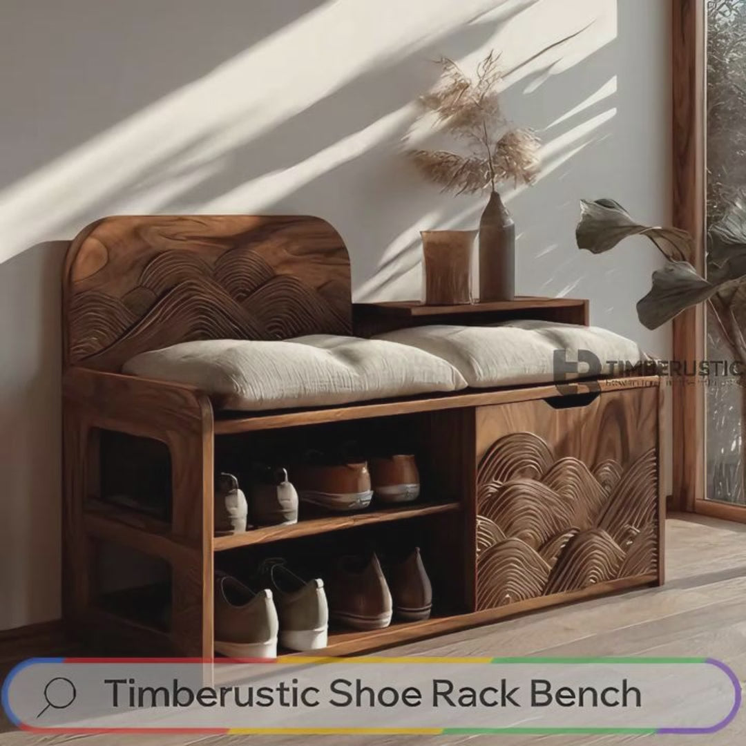 Averin Crest Solid Wood Shoe Rack Bench