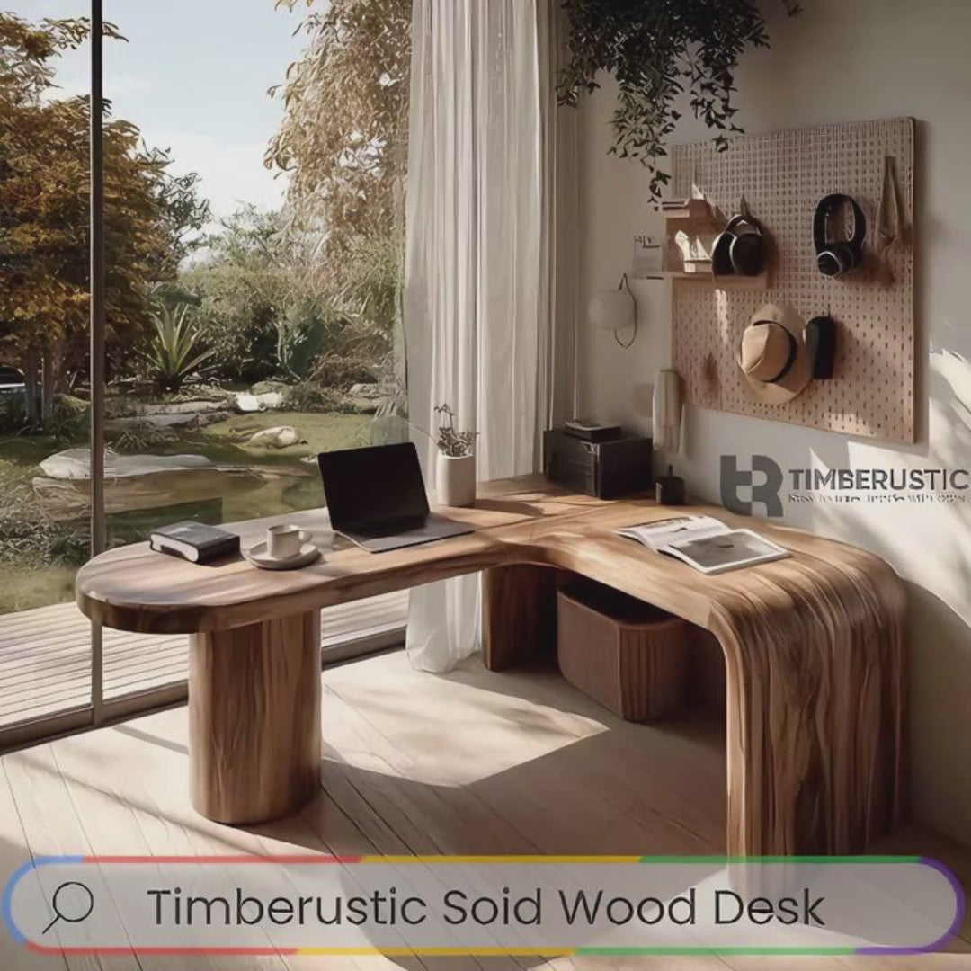 Orlen Curved Solid Wood L-Shaped Desk