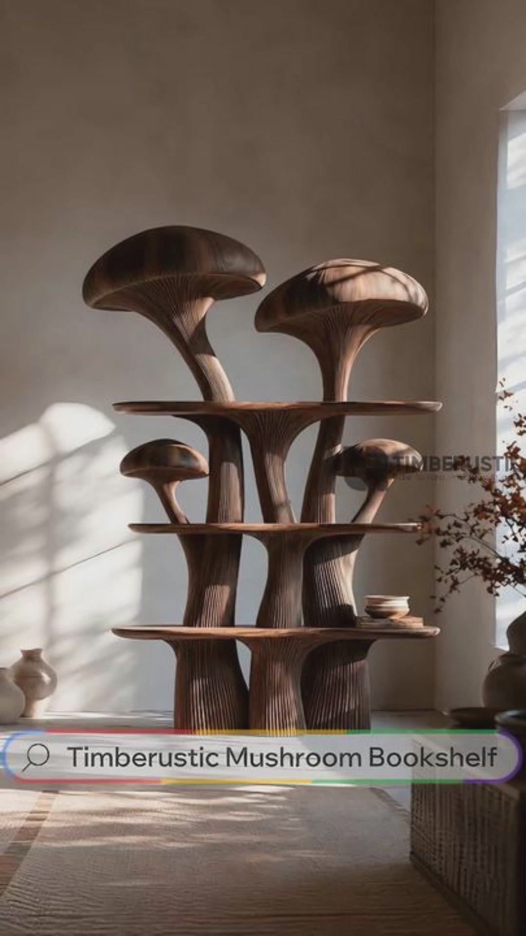 Mycelune Sculpted Solid Wood Mushroom Bookshelf