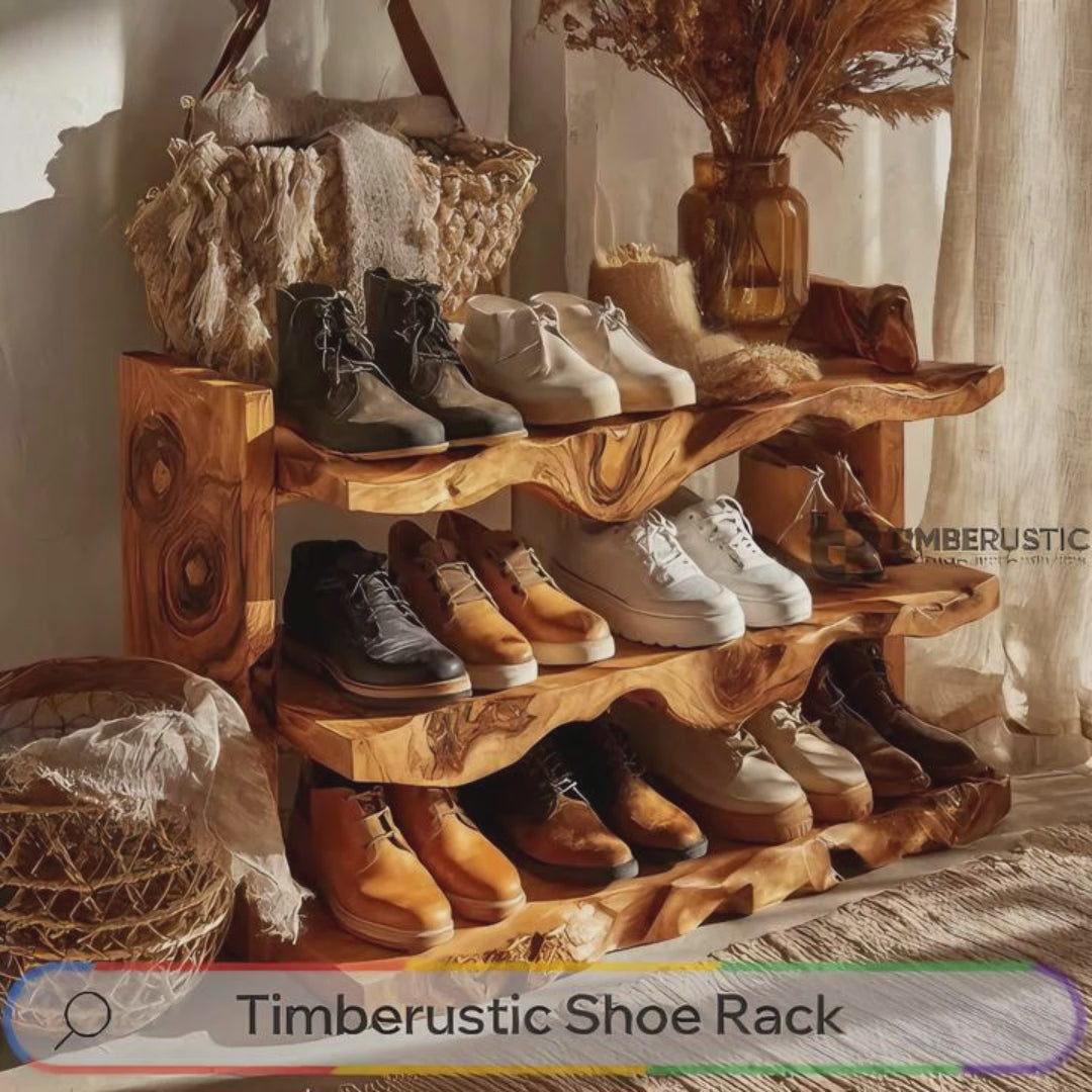 Kavaro Live Edge Solid Wood Shoe Rack