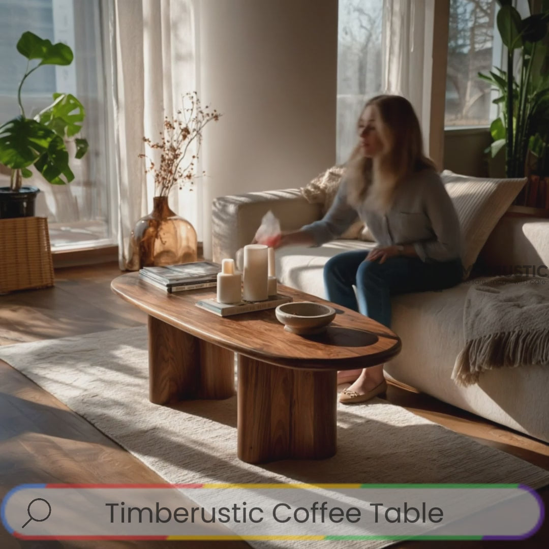 Rustic Solid Wood Oval Coffee Table