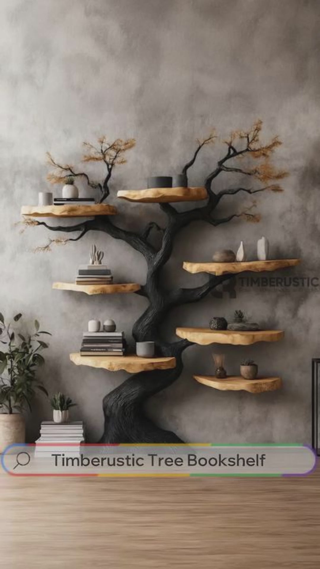 Nythera Sculpted Solid Wood Tree Bookshelf
