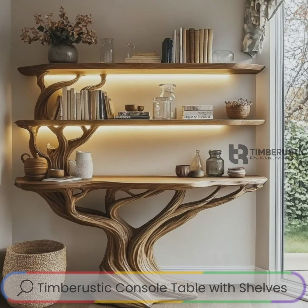 Orinthal Sculpted Solid Wood Console Table with Shelves