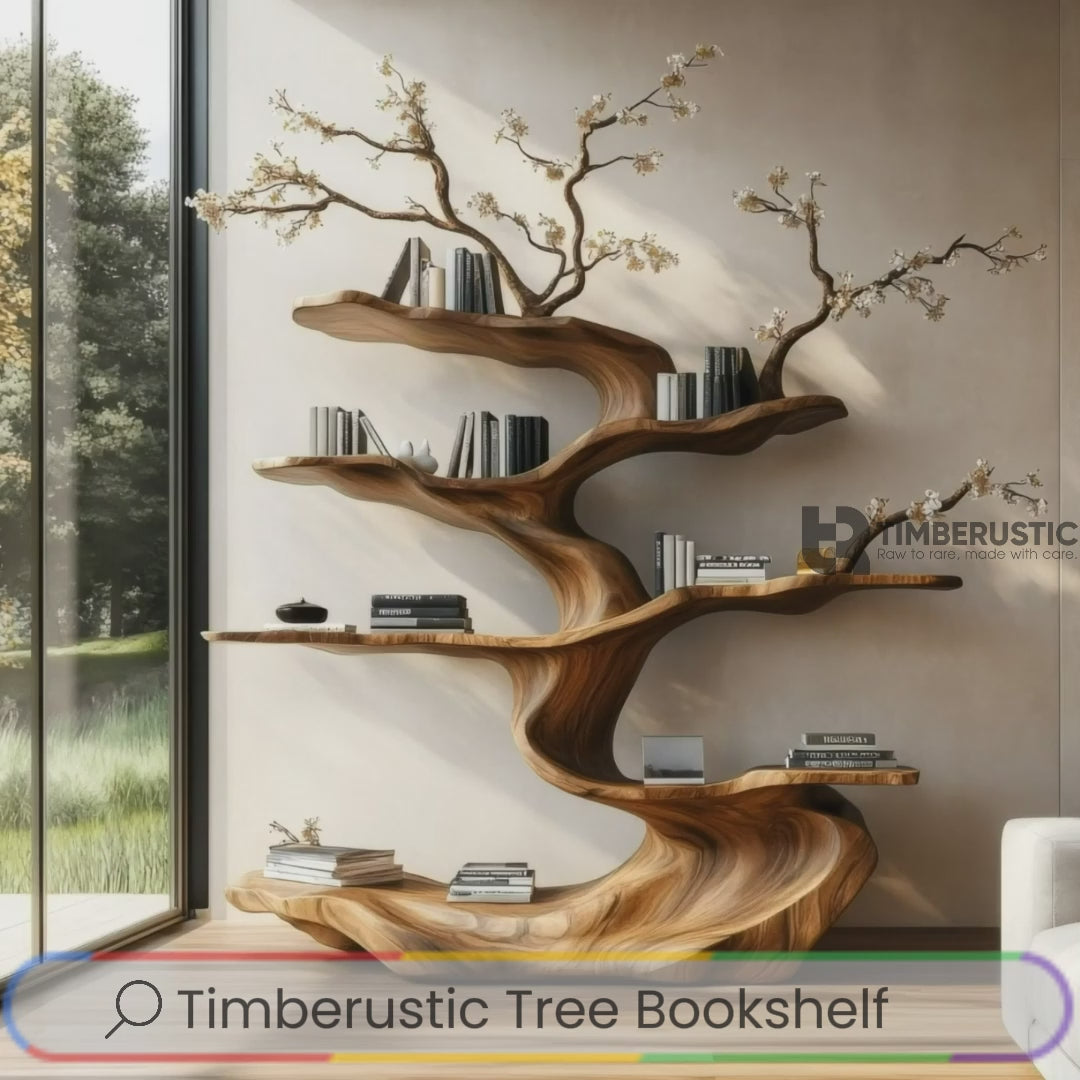 Floraryn Flow Handcrafted Blossom Live Edge Tree Bookshelf