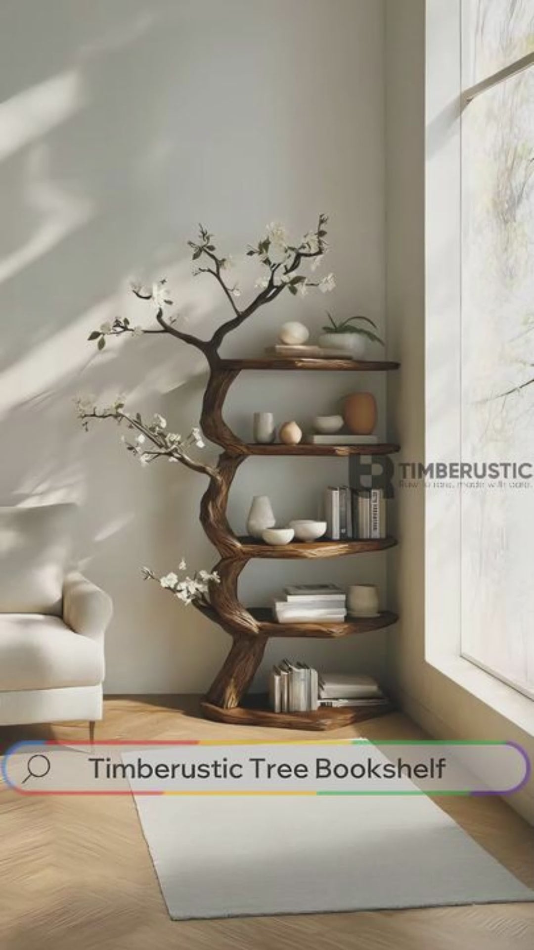 Elyndor Sculpted Solid Wood Tree Bookshelf