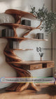 Caelrith Sculpted Solid Wood Tree Bookshelf with Drawers