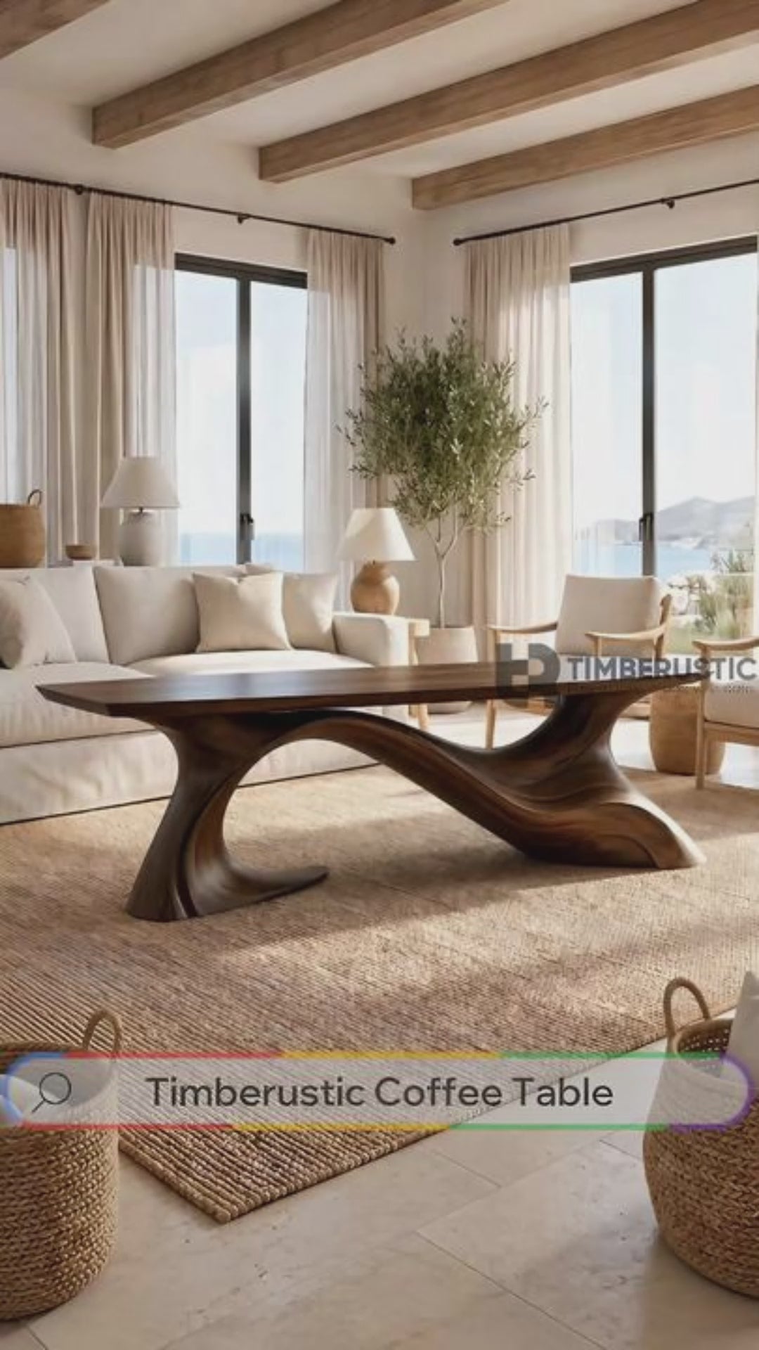 Aeladrin Flowing Sculpted-Base Handcrafted Coffee Table