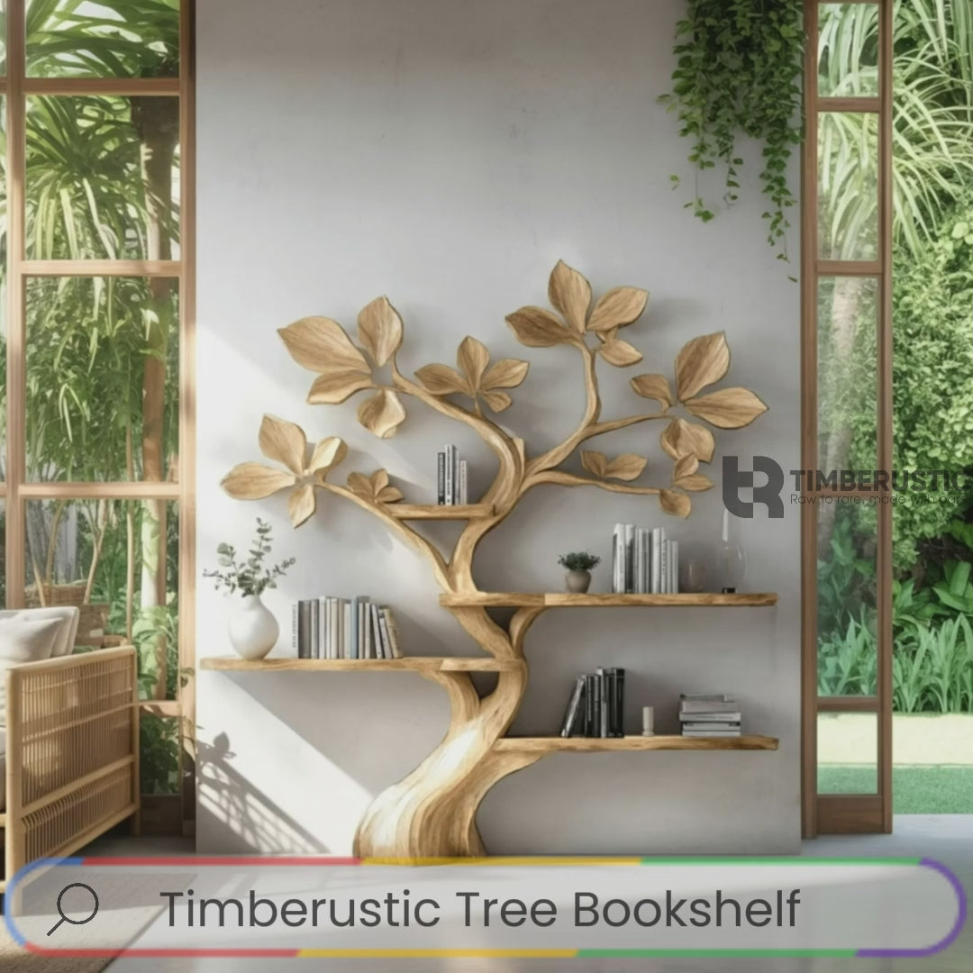 Verdelume Handcrafted Leaf-Branch Wooden Tree Bookshelf
