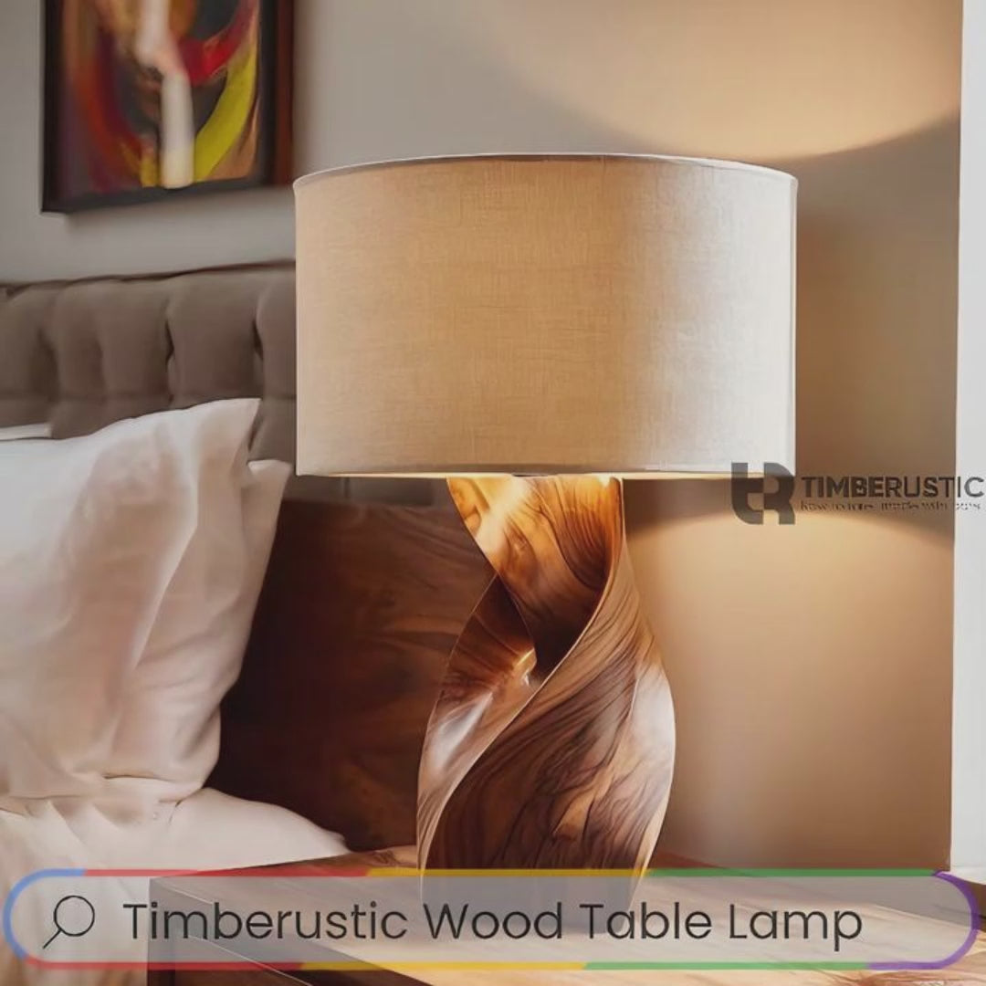 Seren Twist Sculpted Solid Wood Table Lamp