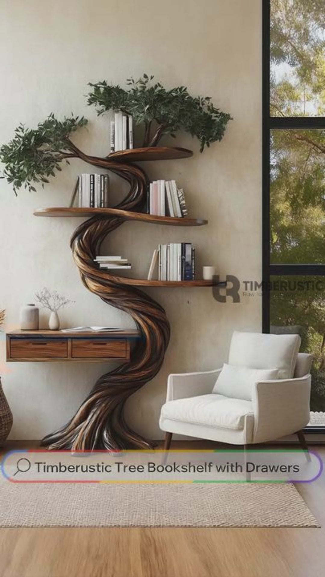 Thalorin Organic Modern Tree Bookshelf with Drawers