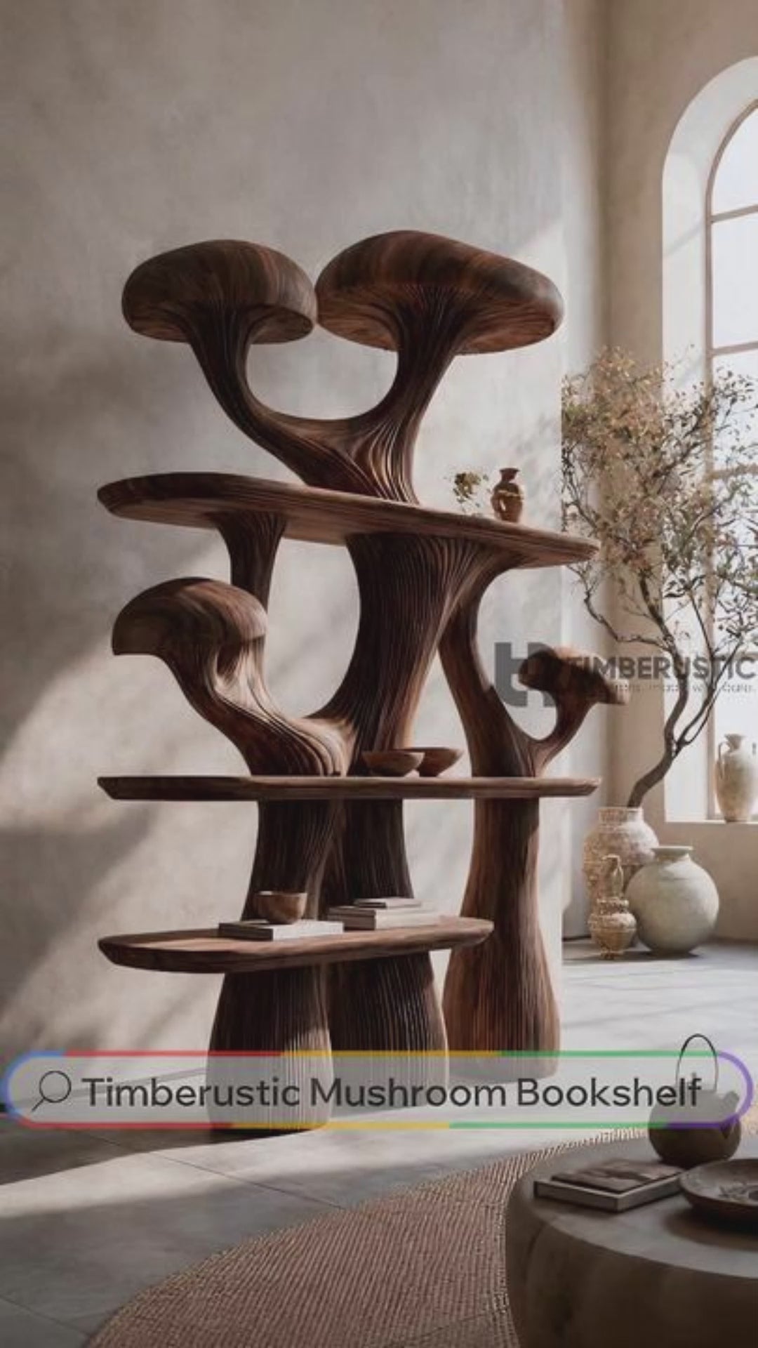 Mycelora Sculpted Solid Wood Mushroom Bookshelf