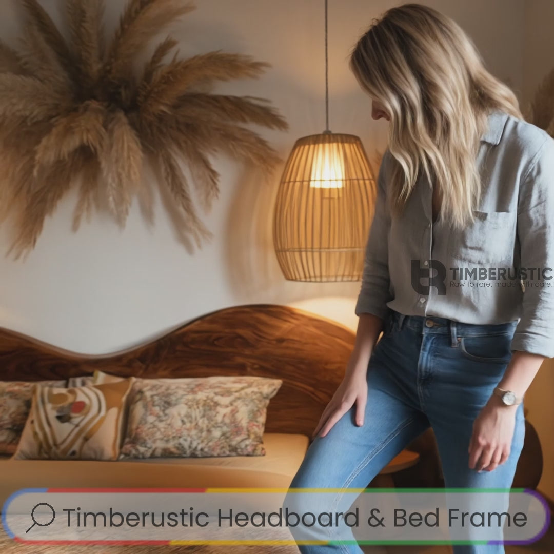 Cresta Waveform Solid Wood Headboard with Bed Frame