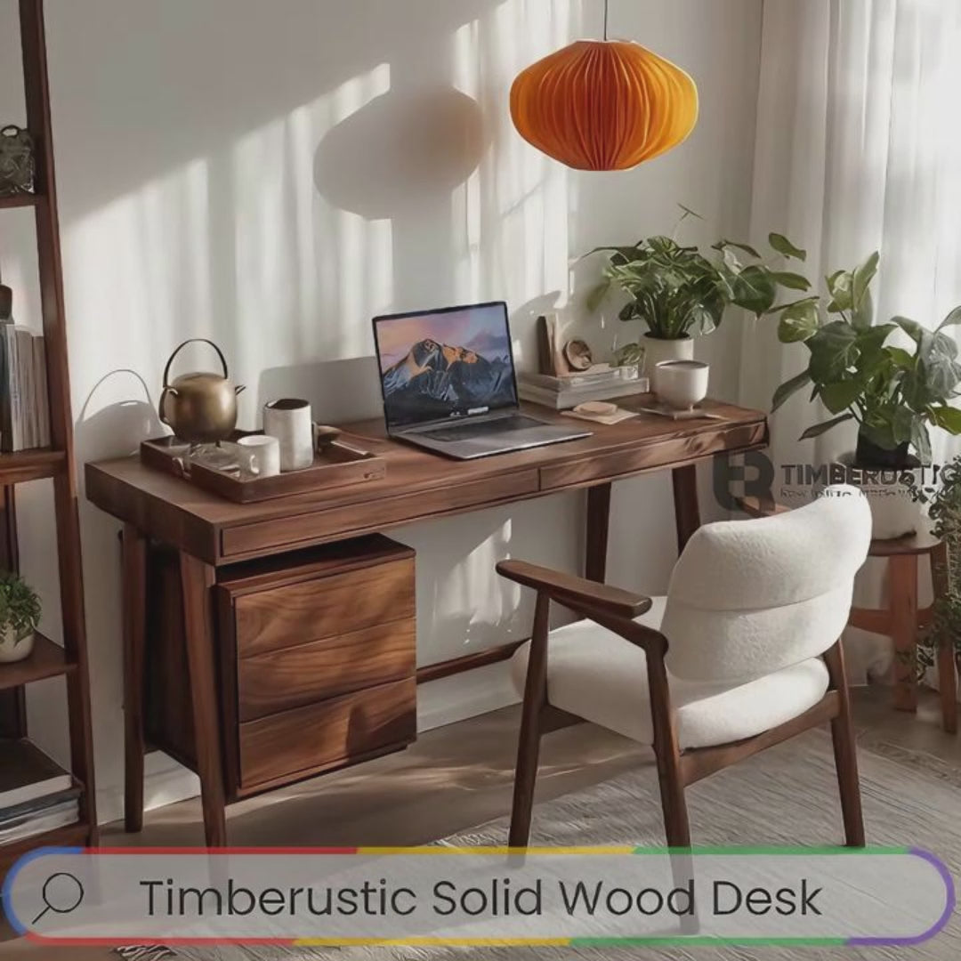 Viora Modern Handcrafted Solid Wood Desk with Drawers